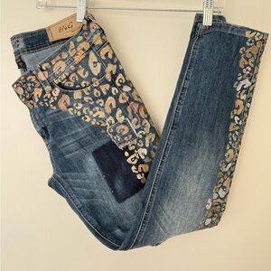 Women's Blue Leopard Print Jeans